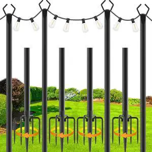 4 Pack 10Ft String Light Poles,Light Poles for Outside Lights with Fork,Outdoor Brackets Hanging Lights,Metal Stand for Deck Patio,Backyard,Wedding,Deck,Party 4 Pack 10Ft String Light Poles,Light Poles for Outside Lights with Fork,Outdoor Brackets Hanging Lights,Metal Stand for Deck Patio,Backyard,Wedding,Deck,Party