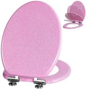 Glitter Toilet Seat Molded Wood Elongated Toilet Seat with Quietly Close and Quick Release Hinges, Easy to Clean also Easy to Install (Elongated 18.5'', Pink) Glitter Toilet Seat Molded Wood Elongated Toilet Seat with Quietly Close and Quick Release Hinges, Easy to Clean also Easy to Install (Elongated 18.5'', Pink)