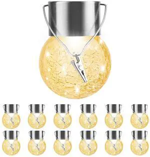 Solar Outdoor Lights Decorative 12 Pack, Hanging Solar Garden Lights Waterproof, Solar Powered Globe Cracked Glass Ball Lantern for Yard Patio Fence Tree Umbrella Holiday Decoration, Warm White Solar Outdoor Lights Decorative 12 Pack, Hanging Solar Garden Lights Waterproof, Solar Powered Globe Cracked Glass Ball Lantern for Yard Patio Fence Tree Umbrella Holiday Decoration, Warm White
