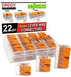 WAGO 221-61x Lever Nuts 22pc 10AWG Lever Wire Connector Assortment Kit | Splicing for Solid and Stranded Electrical Conductors | Includes 221-612, 221-613, 221-615 with Case WAGO 221-61x Lever Nuts 22pc 10AWG Lever Wire Connector Assortment Kit | Splicing for Solid and Stranded Electrical Conductors | Includes 221-612, 221-613, 221-615 with Case