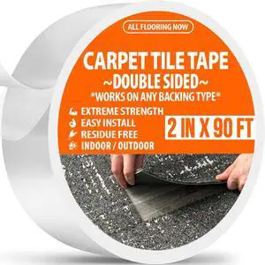 Carpet Tile Tape Double Sided 2in x 90ft - Heavy Duty Reinforced Web Mesh & Residue Free - Indoor Outdoor for Carpet Tiles, Hardwood, Vinyl, Rugs, Carpet, Rubber, Turf & Mat Gripper Carpet Tile Tape Double Sided 2in x 90ft - Heavy Duty Reinforced Web Mesh & Residue Free - Indoor Outdoor for Carpet Tiles, Hardwood, Vinyl, Rugs, Carpet, Rubber, Turf & Mat Gripper