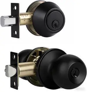 Front Door Lock Set with Deadbolt, Keyed Alike Exterior Door Handle and Deadbolt Lock for Front, Entry & Garage Doors, Matte Black Finish (1 Pack) Front Door Lock Set with Deadbolt, Keyed Alike Exterior Door Handle and Deadbolt Lock for Front, Entry & Garage Doors, Matte Black Finish (1 Pack)