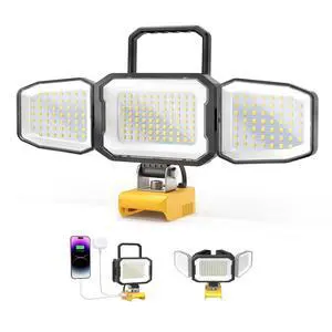 LED Work Light Compatible with DeWalt 20V Battery, 150W 15000LM Flood Light, 6500K Daylight 3-Head Adjustable, USB Type-C&2 Brightness Modes Portable Flashlight Job Site Light (Tool Only) LED Work Light Compatible with DeWalt 20V Battery, 150W 15000LM Flood Light, 6500K Daylight 3-Head Adjustable, USB Type-C&2 Brightness Modes Portable Flashlight Job Site Light (Tool Only)
