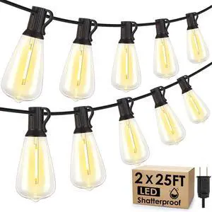 50FT(2x25FT) Outdoor String Lights, Patio Lights with 20+2 LED Dimmable Waterproof ST38 Vintage Bulbs for Backyard Bistro Cafe Deck, Black 50FT(2x25FT) Outdoor String Lights, Patio Lights with 20+2 LED Dimmable Waterproof ST38 Vintage Bulbs for Backyard Bistro Cafe Deck, Black
