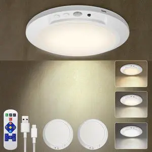 Motion Sensor Ceiling Light Battery Operated with Remote, 2 Pack Wireless Rechargeable Ceiling Lights Indoor, 3CCT Dimmable Closet Night Light for Shower Stairs Shed Hallway Porch RV and Tent Motion Sensor Ceiling Light Battery Operated with Remote, 2 Pack Wireless Rechargeable Ceiling Lights Indoor, 3CCT Dimmable Closet Night Light for Shower Stairs Shed Hallway Porch RV and Tent