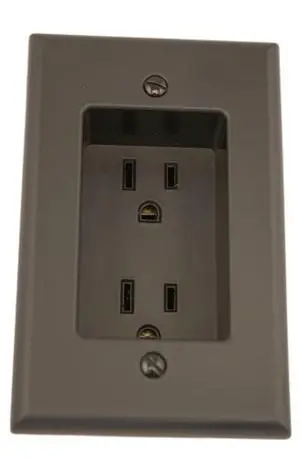 15 Amp 1-Gang Recessed Duplex Receptacle, Residential Grade, with Screws Mounted to Housing, 689-E, Black 15 Amp 1-Gang Recessed Duplex Receptacle, Residential Grade, with Screws Mounted to Housing, 689-E, Black