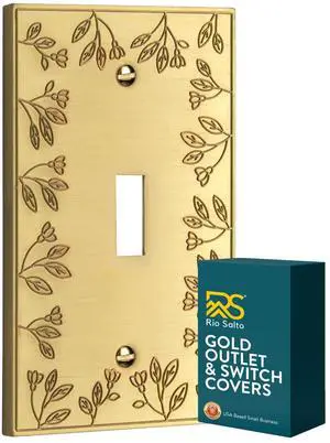 Gold Light Switch Cover Plate Toggle Brushed Gold Switch Plate Metal Decorative Floral Wall Plates Flip Switch Cover Floral Collection, Midsize 5.00" X 3.13" Gold Light Switch Cover Plate Toggle Brushed Gold Switch Plate Metal Decorative Floral Wall Plates Flip Switch Cover Floral Collection, Midsize 5.00" X 3.13"