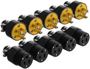 Electrical Replacement Plug & Connector Set, Extension Cord Ends Male and Female, 15 A 125V 3-Prong Straight Blade Plug Grounding Type, NEMA 5-15P&5-15R, UL Listed, Black, 5Set Electrical Replacement Plug & Connector Set, Extension Cord Ends Male and Female, 15 A 125V 3-Prong Straight Blade Plug Grounding Type, NEMA 5-15P&5-15R, UL Listed, Black, 5Set