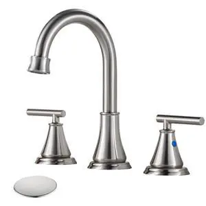 8 Inch Widespread Bathroom Sink Faucet 3 Hole, Brushed Nickel Bathroom Faucet with Metal Pop-Up Drain Assembly, Bathroom Vanity Faucet, 2 Handle for Sink 8 Inch Widespread Bathroom Sink Faucet 3 Hole, Brushed Nickel Bathroom Faucet with Metal Pop-Up Drain Assembly, Bathroom Vanity Faucet, 2 Handle for Sink