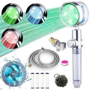 ANTOWER LED Shower Head with Handheld High Pressure Shower Heads Set with 79 Inch Shower Hose,Shower Holder,4 PP Cotton Filters,Turbo Fan Shower Water Temperature-Controlled One Key Pause Switch ANTOWER LED Shower Head with Handheld High Pressure Shower Heads Set with 79 Inch Shower Hose,Shower Holder,4 PP Cotton Filters,Turbo Fan Shower Water Temperature-Controlled One Key Pause Switch