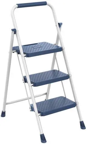 3 Step Ladder, Foldable Step Stool with Safety Lock | Lightweight Portable Steel Stool with Anti-Slip Rubber Feet,for Home Office Garage, Blue 3 Step Ladder, Foldable Step Stool with Safety Lock | Lightweight Portable Steel Stool with Anti-Slip Rubber Feet,for Home Office Garage, Blue