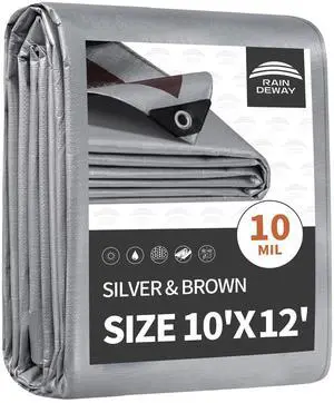 Tarps Heavy Duty Waterproof 10x12 Feet,10Mil Multipurpose Tarp | Metal Grommets Every 18inch,Sturdy Corners,Reinforced Edges,14x14 Strong Weave,UV&Tear Resistant,Silver/Brown Tarps Heavy Duty Waterproof 10x12 Feet,10Mil Multipurpose Tarp | Metal Grommets Every 18inch,Sturdy Corners,Reinforced Edges,14x14 Strong Weave,UV&Tear Resistant,Silver/Brown