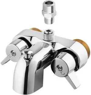 Bathcock Clawfoot Tub Shower Diverter Kit, 3 3/8" Centers, Vintage Bathtub Faucet, MIP Inlet, Shower Riser Outlet, Chrome Bathcock Clawfoot Tub Shower Diverter Kit, 3 3/8" Centers, Vintage Bathtub Faucet, MIP Inlet, Shower Riser Outlet, Chrome