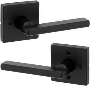 Halifax Interior Privacy Door Handle with Lock, Door Lever For Bathroom and Bedroom, Matte Black Reversible Keyless Push Button Lock Door Lever, with Microban Protection, Square Rose Halifax Interior Privacy Door Handle with Lock, Door Lever For Bathroom and Bedroom, Matte Black Reversible Keyless Push Button Lock Door Lever, with Microban Protection, Square Rose