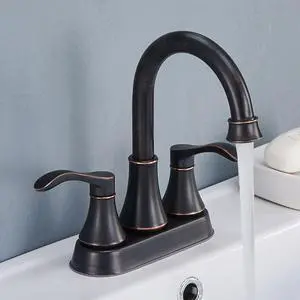 Lead-Free Antique 2 Handle Bathroom Sink Faucet, 360° Swivel High-Arc Spout 4-Inch Centerset Lavatory Vanity Faucets Set with Drain & Water Hoses, Oil Rubbed Bronze Lead-Free Antique 2 Handle Bathroom Sink Faucet, 360° Swivel High-Arc Spout 4-Inch Centerset Lavatory Vanity Faucets Set with Drain & Water Hoses, Oil Rubbed Bronze