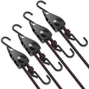 Ratchet Tie Down Straps, 1/4" Adjustable Rope Hangers 4 Pack, 12FT Tie-Down | Hanger Pulley System for Grow Lamp Heavy Duty Grow Light Rope Hanger for Kayak, Grow Light Fixtures Gardening Ratchet Tie Down Straps, 1/4" Adjustable Rope Hangers 4 Pack, 12FT Tie-Down | Hanger Pulley System for Grow Lamp Heavy Duty Grow Light Rope Hanger for Kayak, Grow Light Fixtures Gardening