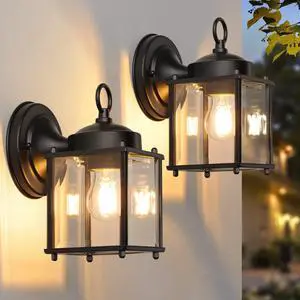 Outdoor Wall Lantern, Exterior Waterproof Wall Sconce Light Fixtures, Black Front Door Wall Lighting with Clear Beveled Glass Shade, 2 Pack Outdoor Wall Lantern, Exterior Waterproof Wall Sconce Light Fixtures, Black Front Door Wall Lighting with Clear Beveled Glass Shade, 2 Pack