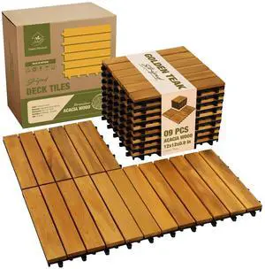 Acacia Wood Interlocking Deck Tiles, Patio & Backyard Tile, 12 in, 9 PCS | Patio decor, balcony decor, waterproof, snap-together, no tools, covers 9 sq ft, trimmable, 466 lb, entryway, pathway Acacia Wood Interlocking Deck Tiles, Patio & Backyard Tile, 12 in, 9 PCS | Patio decor, balcony decor, waterproof, snap-together, no tools, covers 9 sq ft, trimmable, 466 lb, entryway, pathway