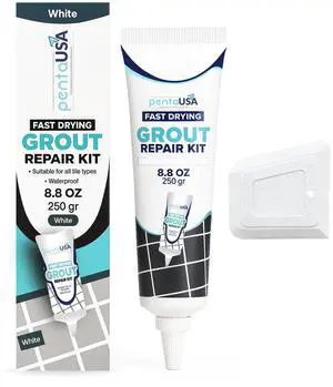 Premixed Tile Grout Repair - White (8.8oz/250g) | Acrylic sanded formula, for bathroom shower kitchen tile, water-resistant, applicator included, 24-hour cure, 29 sq ft Premixed Tile Grout Repair - White (8.8oz/250g) | Acrylic sanded formula, for bathroom shower kitchen tile, water-resistant, applicator included, 24-hour cure, 29 sq ft