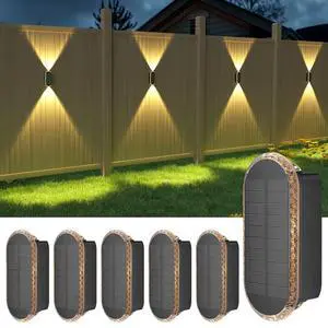 Solar Fence Lights Outdoor: 6-Pack Solar Powered Wall Lights Up and Down Waterproof IP65-3 Color Brighter LED Focus Lens SolarLights Dusk to Dawn 12h for Patio/Backyard/Porch/Railing Solar Fence Lights Outdoor: 6-Pack Solar Powered Wall Lights Up and Down Waterproof IP65-3 Color Brighter LED Focus Lens SolarLights Dusk to Dawn 12h for Patio/Backyard/Porch/Railing