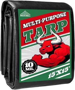 15x15 ft Heavy Duty Tarp 10mil UV Reinforced Grommets Green&Black 15x15 ft Heavy Duty Tarp 10mil UV Reinforced Grommets Green&Black