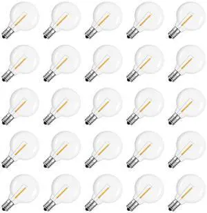 G40 1.57 Inch Led Replacement Light Bulbs, E12 Screw Base Shatterproof LED Small Globe Light Bulbs for Outdoor String Lights, 1Watt Equvalent to 5 Watt Incandescent Bulbs, Warm White, 25Pack G40 1.57 Inch Led Replacement Light Bulbs, E12 Screw Base Shatterproof LED Small Globe Light Bulbs for Outdoor String Lights, 1Watt Equvalent to 5 Watt Incandescent Bulbs, Warm White, 25Pack