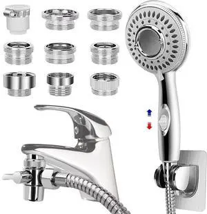 Shower Head Sink - Faucet Bathtub, Hose Sprayer Attachment with 9 Adapters | 79" Hose for Hair Washing, Pet Dog Rinse & Baby Bath, ON/OFF Extension for Tub Faucet, Utility Sink, Laundryroom, Garden Shower Head Sink - Faucet Bathtub, Hose Sprayer Attachment with 9 Adapters | 79" Hose for Hair Washing, Pet Dog Rinse & Baby Bath, ON/OFF Extension for Tub Faucet, Utility Sink, Laundryroom, Garden