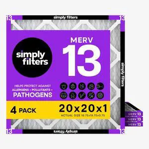 20x20x1 Air Filter, Merv 13, 4 Pack, For Home AC Furnace & HVAC (Actual Size: 19.75"x19.75"x0.75") DUST, Pet, & Allergy Control 20x20x1 Air Filter, Merv 13, 4 Pack, For Home AC Furnace & HVAC (Actual Size: 19.75"x19.75"x0.75") DUST, Pet, & Allergy Control