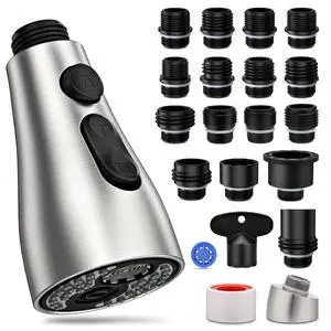 Kitchen Faucet Head Replacement 3 Modes with 17 Adapters, Pull Down Spray Head for Kitchen Faucet, Kitchen Sink Faucet Head G 1/2, Sprayer Head Replacement, Compatible with MoenDelta, Kohler Faucets Kitchen Faucet Head Replacement 3 Modes with 17 Adapters, Pull Down Spray Head for Kitchen Faucet, Kitchen Sink Faucet Head G 1/2, Sprayer Head Replacement, Compatible with MoenDelta, Kohler Faucets