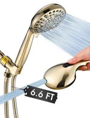 High Pressure 10 Setting Handheld Shower Head, 5" Detachable Showerhead Spray Built-in Power Wash to Clean Tub, Tile & Pets, 79" Extra Long Stainless Steel Hose, Adjustable Bracket - Gold High Pressure 10 Setting Handheld Shower Head, 5" Detachable Showerhead Spray Built-in Power Wash to Clean Tub, Tile & Pets, 79" Extra Long Stainless Steel Hose, Adjustable Bracket - Gold