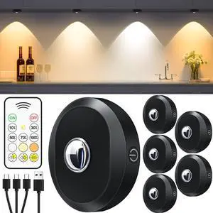 Puck Lights with Remote Control, Rechargeable Under Cabinet Lights, 1200mAh Battery Operated Tap Lights, Dimmable Push Lighting, Wireless Closet Light, LED USB Stick On Light (6 Pack) Puck Lights with Remote Control, Rechargeable Under Cabinet Lights, 1200mAh Battery Operated Tap Lights, Dimmable Push Lighting, Wireless Closet Light, LED USB Stick On Light (6 Pack)