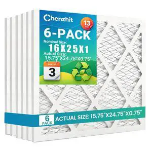 (6 Pack) 16x25x1 Furnace Air Filters, MPR 1900 & FPR 10, MERV 13 Pleated Air Filter (Actual Size: 15.75"x24.75"x0.75") (6 Pack) 16x25x1 Furnace Air Filters, MPR 1900 & FPR 10, MERV 13 Pleated Air Filter (Actual Size: 15.75"x24.75"x0.75")