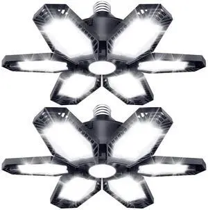 2 Pack LED Garage Lights, Deformable Ceiling Light, 30000LM 6500K | E26/E27 Screw-in Garage Light Bulb with 6+1 Adjustable Panels for Garages, Basements, Workshops, and Storage Areas 2 Pack LED Garage Lights, Deformable Ceiling Light, 30000LM 6500K | E26/E27 Screw-in Garage Light Bulb with 6+1 Adjustable Panels for Garages, Basements, Workshops, and Storage Areas
