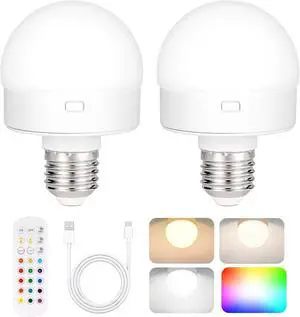 Rechargeable Battery Operated Light Bulb with Remote & Timer, Dimmable Backup Magnetic LED Bulb with 15 Colors, Wireless Puck Light Bulb for Wall Sconce Lamps, Non-Hardwired, 2-Pack Rechargeable Battery Operated Light Bulb with Remote & Timer, Dimmable Backup Magnetic LED Bulb with 15 Colors, Wireless Puck Light Bulb for Wall Sconce Lamps, Non-Hardwired, 2-Pack