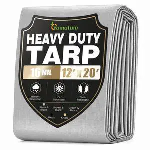 16 Mil 12x20 FT Heavy Duty Waterproof Tarps for Outdoor, Silver | Heavy Duty Tarps with Reinforced Edges & Rustproof Grommets, Waterproof Cover for Roof, Tent, Camping, Pool, Car 16 Mil 12x20 FT Heavy Duty Waterproof Tarps for Outdoor, Silver | Heavy Duty Tarps with Reinforced Edges & Rustproof Grommets, Waterproof Cover for Roof, Tent, Camping, Pool, Car