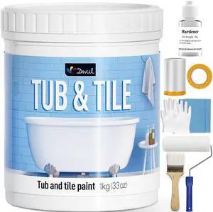 Tub and Tile Refinishing Kit,33oz Quick-Dry Tile Paint for Wall & Floor, Sink Bathtub Paint for Bathroom, Kitchen, Toilets, Water Based, Semi-Gloss White, 50-55sq.ft Tub and Tile Refinishing Kit,33oz Quick-Dry Tile Paint for Wall & Floor, Sink Bathtub Paint for Bathroom, Kitchen, Toilets, Water Based, Semi-Gloss White, 50-55sq.ft