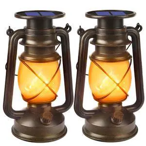 Solar Lanterns Outdoor Waterproof, 2 Pack Bronze Flickering Flame Lights | Vintage LED Hanging Lantern, Outdoor Decorative Lights for Patio, Porch, Garden, Yard, Pathway, Camping Solar Lanterns Outdoor Waterproof, 2 Pack Bronze Flickering Flame Lights | Vintage LED Hanging Lantern, Outdoor Decorative Lights for Patio, Porch, Garden, Yard, Pathway, Camping