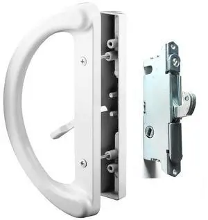 Patio Door Handle Set + Mortise Lock 45° Perfect Replacement for Sliding Glass Door Fits 3-15/16 Screw Hole Spacing, Non-keyed with Latch Locks,White Diecast,Reversible Design(Non-Handed) Patio Door Handle Set + Mortise Lock 45° Perfect Replacement for Sliding Glass Door Fits 3-15/16 Screw Hole Spacing, Non-keyed with Latch Locks,White Diecast,Reversible Design(Non-Handed)