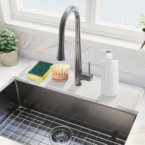 Kitchen Sink Splash Guard, 20IN Longer Silicone Faucet Guard & Draining Mat, Bathroom and Kitchen Sink Organizer, Sink Faucet Mat Water Splash Guard Behind Faucet Accessories Gadget, 20 x 5.5, White Kitchen Sink Splash Guard, 20IN Longer Silicone Faucet Guard & Draining Mat, Bathroom and Kitchen Sink Organizer, Sink Faucet Mat Water Splash Guard Behind Faucet Accessories Gadget, 20 x 5.5, White