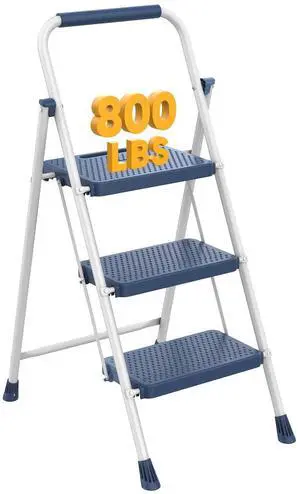 3 Step Ladder, Folding Step Stool for Adults with Safety Lock, Anti-Slip Design, Portable Foldable Ladder for Home Kitchen, Garage & Outdoor Use, Blue 3 Step Ladder, Folding Step Stool for Adults with Safety Lock, Anti-Slip Design, Portable Foldable Ladder for Home Kitchen, Garage & Outdoor Use, Blue