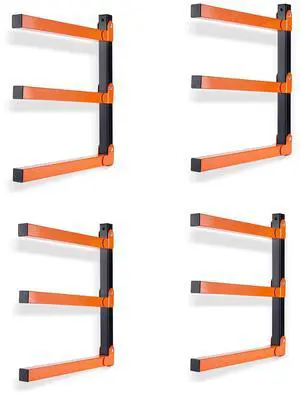 Wall Mount Wood Organizer and Lumber Storage Metal Rack with 3-Level - Indoor & Outdoor Use, 4 Pack Wall Mount Wood Organizer and Lumber Storage Metal Rack with 3-Level - Indoor & Outdoor Use, 4 Pack