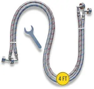 Washing Machine Hoses (4 FT) - Double 90° Elbow to Fit Tight Spaces - OCTAGON Connections for Easy & Secure Tightening - Burst Proof Water Supply Line (2 Pack) - Universal Fit to All Wash Machines Washing Machine Hoses (4 FT) - Double 90° Elbow to Fit Tight Spaces - OCTAGON Connections for Easy & Secure Tightening - Burst Proof Water Supply Line (2 Pack) - Universal Fit to All Wash Machines