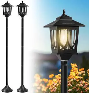63" Solar Lamp Post Light 2 Pack, Solar Post Lights Outdoor | Garden Decor, 1 Extra Bulbs, Warm 3000K Glow, IP44 Water-Resistant, Solar Light Posts for Outside, Patio, Backyard and Porch 63" Solar Lamp Post Light 2 Pack, Solar Post Lights Outdoor | Garden Decor, 1 Extra Bulbs, Warm 3000K Glow, IP44 Water-Resistant, Solar Light Posts for Outside, Patio, Backyard and Porch