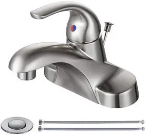 Bathroom Faucet 1 Handle Low Arc Single Handle 4 inch Centerset Bathroom Sink Faucet with Pop Up Drain Assembly Basin Mixer Tap Brushed Nickel Vanity Faucets Bathroom Faucet 1 Handle Low Arc Single Handle 4 inch Centerset Bathroom Sink Faucet with Pop Up Drain Assembly Basin Mixer Tap Brushed Nickel Vanity Faucets