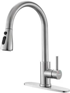 Kitchen Faucets Pull Down Sprayer, Brushed Nickel, Stainless Steel | Single Handle, High Arc, Deck Plate for 1 or 3 Hole, Kitchen Sink Faucet for RV Laundry Farmhouse Bar Kitchen Faucets Pull Down Sprayer, Brushed Nickel, Stainless Steel | Single Handle, High Arc, Deck Plate for 1 or 3 Hole, Kitchen Sink Faucet for RV Laundry Farmhouse Bar