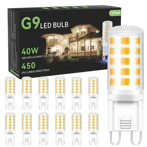 12 Pack G9 LED Bulb, Eq 40 Watt G9 Halogen Bulb, 3000K Soft Warm White | 120V 4W G9 Light Bulb, T4 Bi-pin Base, Small G 9 Socket for Chandelier, 450Lumen, Non-dimmable 12 Pack G9 LED Bulb, Eq 40 Watt G9 Halogen Bulb, 3000K Soft Warm White | 120V 4W G9 Light Bulb, T4 Bi-pin Base, Small G 9 Socket for Chandelier, 450Lumen, Non-dimmable