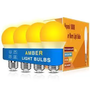 Amber Sleep Light Bulbs 1800K 4PK, 9W 60 Watt Equivalent, 99.96% Blue Blocking Soft Warm Light Bulbs A19, Amber Night Light E26 for Bedroom and Baby Nursery Light Amber Sleep Light Bulbs 1800K 4PK, 9W 60 Watt Equivalent, 99.96% Blue Blocking Soft Warm Light Bulbs A19, Amber Night Light E26 for Bedroom and Baby Nursery Light