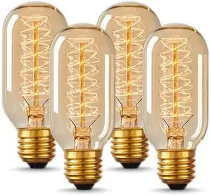 Edison Bulbs, Light Bulbs, Incandescent, Warm White, 40 Watt | Amber Glass, T45, 110-130 Volts, E26/E27 Base Incandescent Dimmable Decorative Antique Filament Light Bulbs, 4 Packs Edison Bulbs, Light Bulbs, Incandescent, Warm White, 40 Watt | Amber Glass, T45, 110-130 Volts, E26/E27 Base Incandescent Dimmable Decorative Antique Filament Light Bulbs, 4 Packs