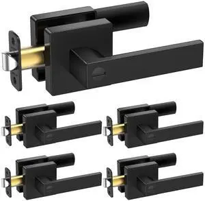 5PK Matte Black Door Handles Interior, Reversible Square Door Levers Knob for Hallway, Bedroom, Bathroom (with Lock, 5PK Privacy) 5PK Matte Black Door Handles Interior, Reversible Square Door Levers Knob for Hallway, Bedroom, Bathroom (with Lock, 5PK Privacy)