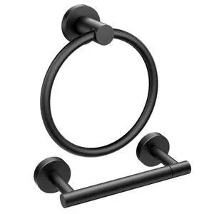 Toilet Paper Holder and Towel Ring Set, Bathroom Accessories Set | Matte Black | Double Post Pivoting Toilet Paper Holder Wall Mounted and Hand Towel Ring | SUS304 Stainless Steel | Round Toilet Paper Holder and Towel Ring Set, Bathroom Accessories Set | Matte Black | Double Post Pivoting Toilet Paper Holder Wall Mounted and Hand Towel Ring | SUS304 Stainless Steel | Round